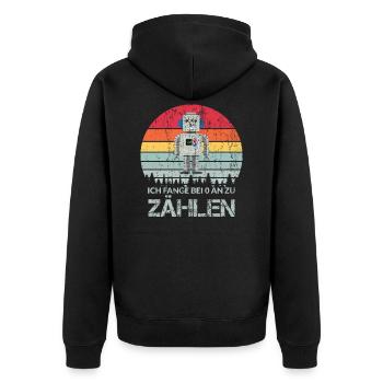 Ich fange bei 0 an zu zählen - Unisex Premium Bio Zip Hoodie - Schwarz - Hinten - Nico (187cm)