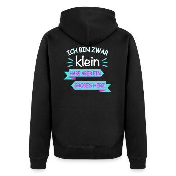 Ich bin zwar klein großes Herz Spruch - Unisex Premium Bio Zip Hoodie - Schwarz - Hinten - Nico (187cm)