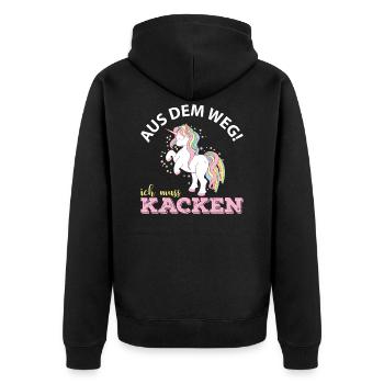 Aus dem Weg ich muss kacken - Unisex Premium Bio Zip Hoodie - Schwarz - Hinten - Nico (187cm)