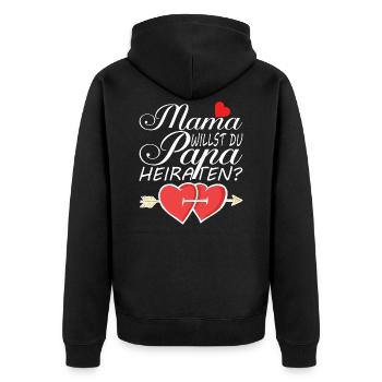 MAMA WILLST DU PAPA HEIRATEN - Unisex Premium Bio Zip Hoodie - Schwarz - Hinten - Nico (187cm)