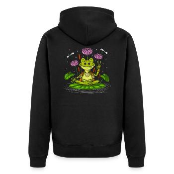 Hippie Frosch Zen Yoga Meditation - Unisex Premium Bio Zip Hoodie - Schwarz - Hinten - Nico (187cm)