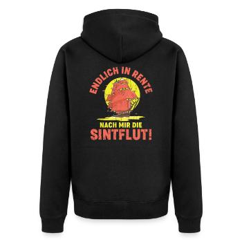 ENDLICH IN RENTE - Unisex Premium Bio Zip Hoodie - Schwarz - Hinten - Nico (187cm)