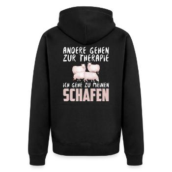 ANDERE GEHEN ZUR THERAPIE ICH GEHE ZU SCHAFEN - Unisex Premium Bio Zip Hoodie - Schwarz - Hinten - Nico (187cm)
