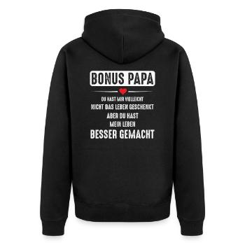 Der Bonuspapa - Unisex Premium Bio Zip Hoodie - Schwarz - Hinten - Nico (187cm)