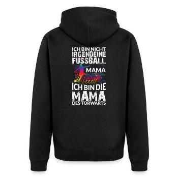 ICH BIN DIE MAMA DES TORWARTS - Unisex Premium Bio Zip Hoodie - Schwarz - Hinten - Nico (187cm)