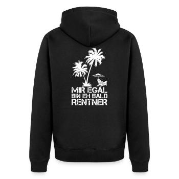 MIR EGAL BIN EH BALD RENTNER - Unisex Premium Bio Zip Hoodie - Schwarz - Hinten - Nico (187cm)