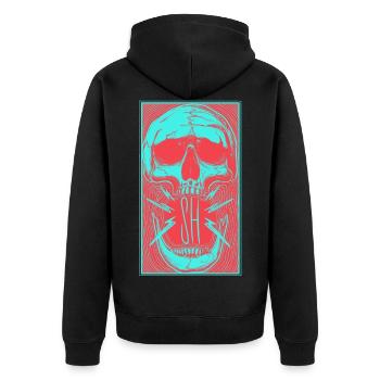 Trippy Skull - Unisex Premium Bio Zip Hoodie - Schwarz - Hinten - Nico (187cm)