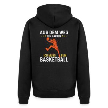 Aus dem Weg ich muss zum Basketball - Unisex Premium Bio Zip Hoodie - Schwarz - Hinten - Nico (187cm)