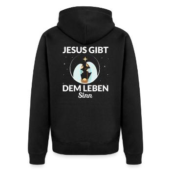 JESUS GIBT DEM LEBEN SINN - Unisex Premium Bio Zip Hoodie - Schwarz - Hinten - Nico (187cm)