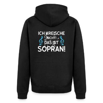 ich kreische nicht! das ist sopran! - Unisex Premium Bio Zip Hoodie - Schwarz - Hinten - Nico (187cm)