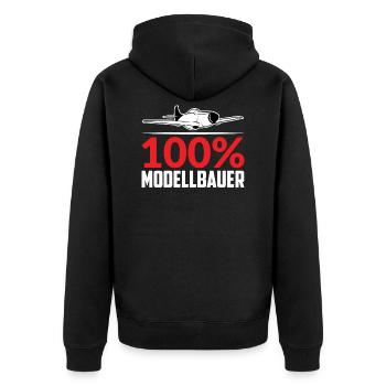 100% MODELLBAUER - Unisex Premium Bio Zip Hoodie - Schwarz - Hinten - Nico (187cm)