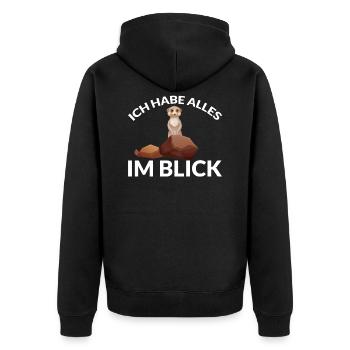 ICH HABE ALLES IM BLICK ERDMÄNNCHEN - Unisex Premium Bio Zip Hoodie - Schwarz - Hinten - Nico (187cm)