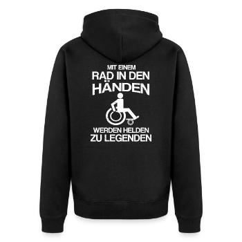 MIT EINEM RAD IN DEN HÄNDEN - Unisex Premium Bio Zip Hoodie - Schwarz - Hinten - Nico (187cm)