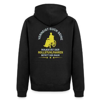 DER ROLLSTUHLFAHRER BETRITT DEN RAUM - Unisex Premium Bio Zip Hoodie - Schwarz - Hinten - Nico (187cm)
