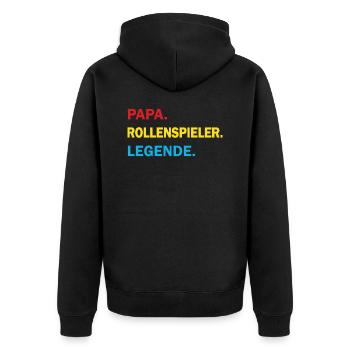 PAPA. ROLLENSPIELER. LEGENDE - Unisex Premium Bio Zip Hoodie - Schwarz - Hinten - Nico (187cm)