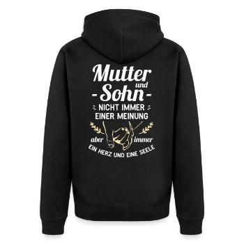 Mutter und Sohn - Ein Herz und eine Seele - Unisex Premium Bio Zip Hoodie - Schwarz - Hinten - Nico (187cm)
