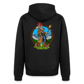 Zauberpilze Hippie Schamane - Unisex Premium Bio Zip Hoodie - Schwarz - Hinten - Nico (187cm)