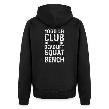 1000lb Club - Unisex Premium Bio Zip Hoodie - Schwarz - Hinten - Nico (187cm)
