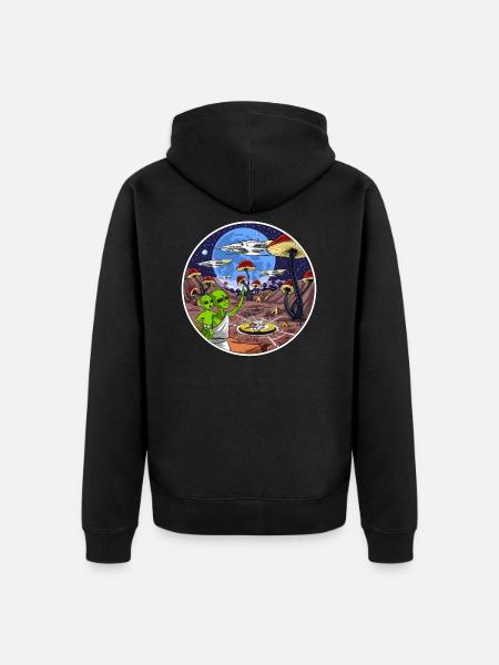 Psychedelic Alien Magic Mushrooms - Unisex Premium Organic Zip Hoodie - black