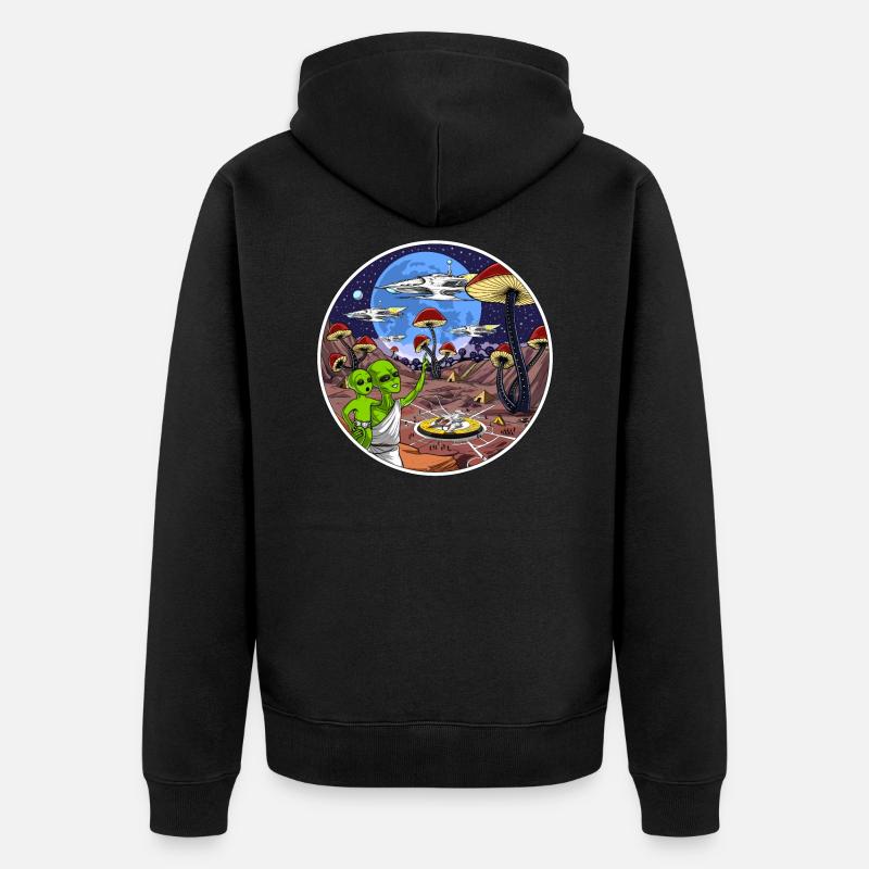 Champignons magiques extraterrestres psychédéliques - Veste à capuche bio Premium Unisexe - noir