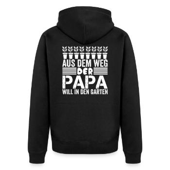 AUS DEM WEG DER PAPA WILL IN DEN GARTEN - Unisex Premium Bio Zip Hoodie - Schwarz - Hinten - Nico (187cm)