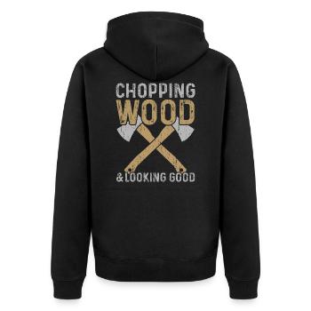 Chopping Wood And Looking Good - Unisex Premium Bio Zip Hoodie - Schwarz - Hinten - Nico (187cm)