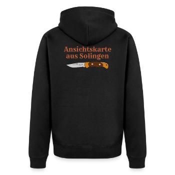 Ansichtskarte aus Solingen - Unisex Premium Bio Zip Hoodie - Schwarz - Hinten - Nico (187cm)