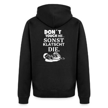 funny saying, please do not touch - Unisex Premium Organic Zip Hoodie - black - Back - Nico (187cm)