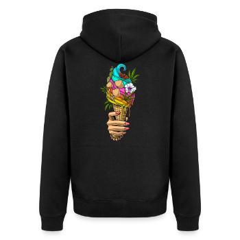 Psychedelisches Eis - Unisex Premium Bio Zip Hoodie - Schwarz - Hinten - Nico (187cm)