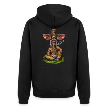Native American Chief Smoking Weed - Unisex Premium Organic Zip Hoodie - black - Back - Nico (187cm)
