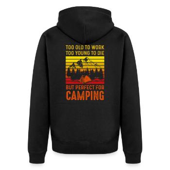 Camping zu alt zum arbeiten - Unisex Premium Bio Zip Hoodie - Schwarz - Hinten - Nico (187cm)