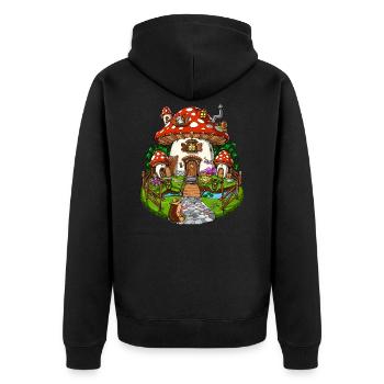 Maison de la forêt aux champignons magiques - Veste à capuche bio Premium Unisexe - noir - Dos - Nico (187cm)
