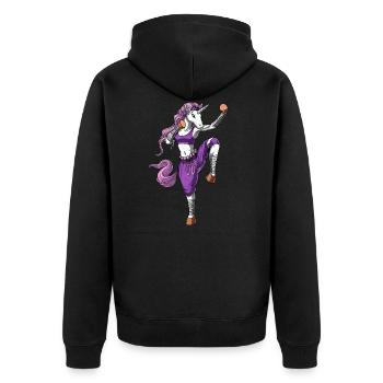 Einhorn Kickboxen Ninja - Unisex Premium Bio Zip Hoodie - Schwarz - Hinten - Nico (187cm)
