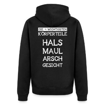 4 Wichtigsten Körperteile Hals Maul Arsch Gesicht - Unisex Premium Bio Zip Hoodie - Schwarz - Hinten - Nico (187cm)
