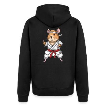 Hamster Karate - Unisex Premium Organic Zip Hoodie - black - Back - Nico (187cm)