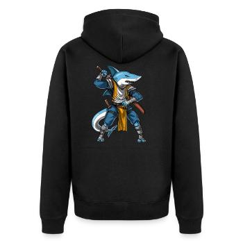 Hai Samurai Ninja - Unisex Premium Bio Zip Hoodie - Schwarz - Hinten - Nico (187cm)