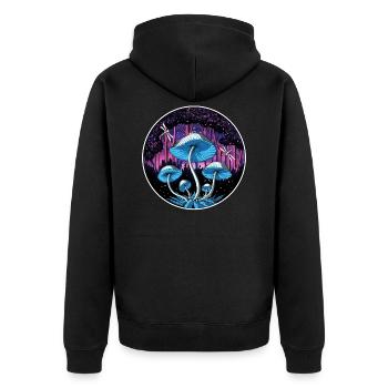 Magic Mushroom Fantasy Trip - Unisex Premium Bio Zip Hoodie - Schwarz - Hinten - Nico (187cm)