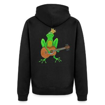 Froschkönig spielt Gitarre - Unisex Premium Bio Zip Hoodie - Schwarz - Hinten - Nico (187cm)