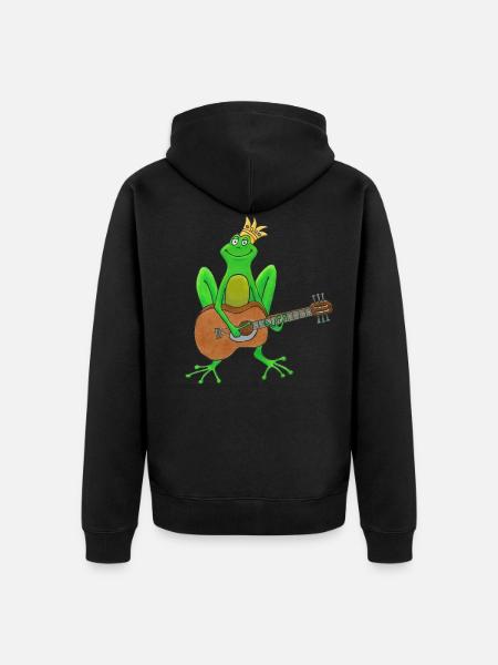 Frog Prince playing Guitar - Unisex Premium Organic Zip Hoodie - black