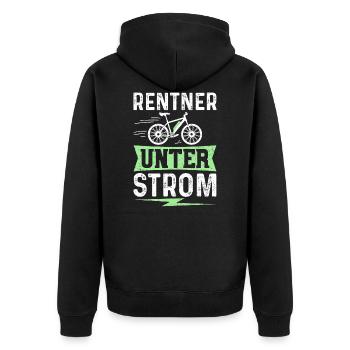 Rentner Unter Strom - E-Bike Fahrrad - Unisex Premium Bio Zip Hoodie - Schwarz - Hinten - Nico (187cm)