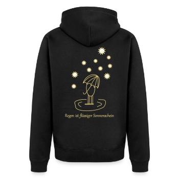 Regen ist flüssiger Sonnenschein farbig - Unisex Premium Bio Zip Hoodie - Schwarz - Hinten - Nico (187cm)