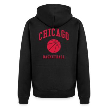 Chicago Basketball - Unisex Premium Organic Zip Hoodie - black - Back - Nico (187cm)