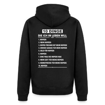 Moped Mopedfahrer Mofa Motorrad Zweirad Geschenk - Unisex Premium Bio Zip Hoodie - Schwarz - Hinten - Nico (187cm)