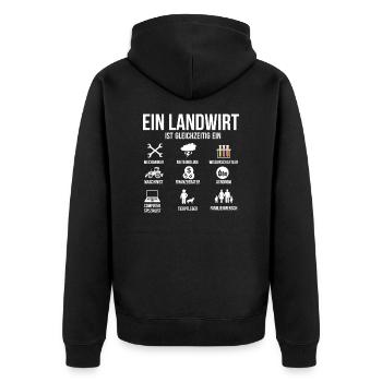 EIN LANDWIRT - Unisex Premium Bio Zip Hoodie - Schwarz - Hinten - Nico (187cm)