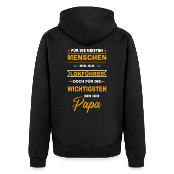 Lokführer Zugführer Eisenbahn Zug Tram Papa Vater - Unisex Premium Bio Zip Hoodie - Schwarz - Hinten - Nico (187cm)