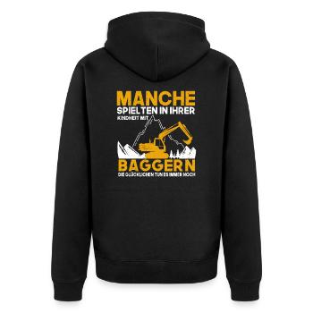Bagger Kindheit Baggerfahrer - Unisex Premium Bio Zip Hoodie - Schwarz - Hinten - Nico (187cm)