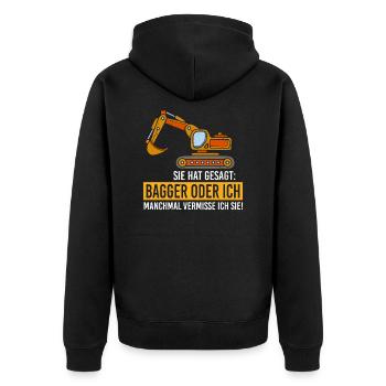 Bagger oder ich - Unisex Premium Bio Zip Hoodie - Schwarz - Hinten - Nico (187cm)