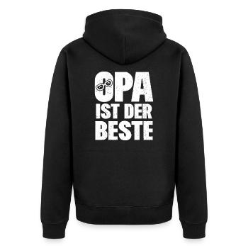Opa ist der beste - Unisex Premium Bio Zip Hoodie - Schwarz - Hinten - Nico (187cm)