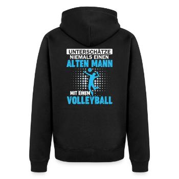 alter Mann mit einem Volleyball - Unisex Premium Bio Zip Hoodie - Schwarz - Hinten - Nico (187cm)