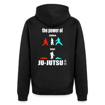 The Power of Ju-Jutsu - Selbstverteidigungs Shirt - Unisex Premium Bio Zip Hoodie - Schwarz - Hinten - Nico (187cm)
